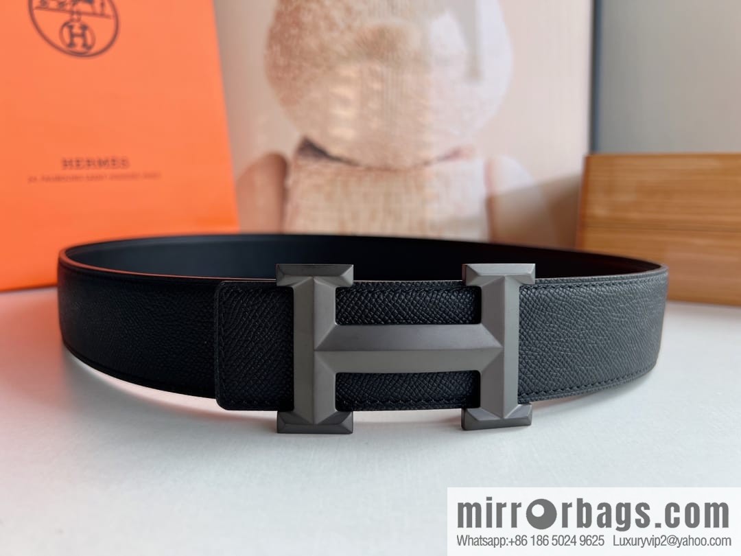 HERMES Hermès with thin H rhombus metal buckle men's 3.8cm waist belt