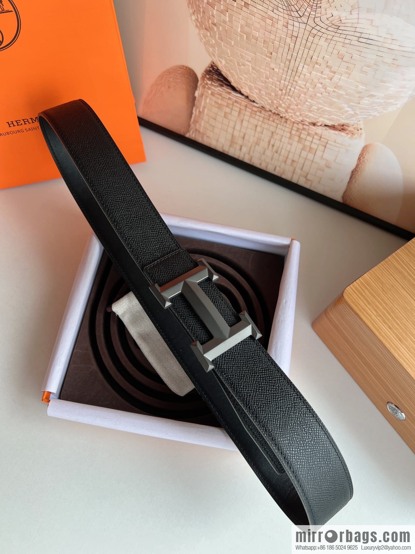HERMES Hermès with thin H rhombus metal buckle men's 3.8cm waist belt