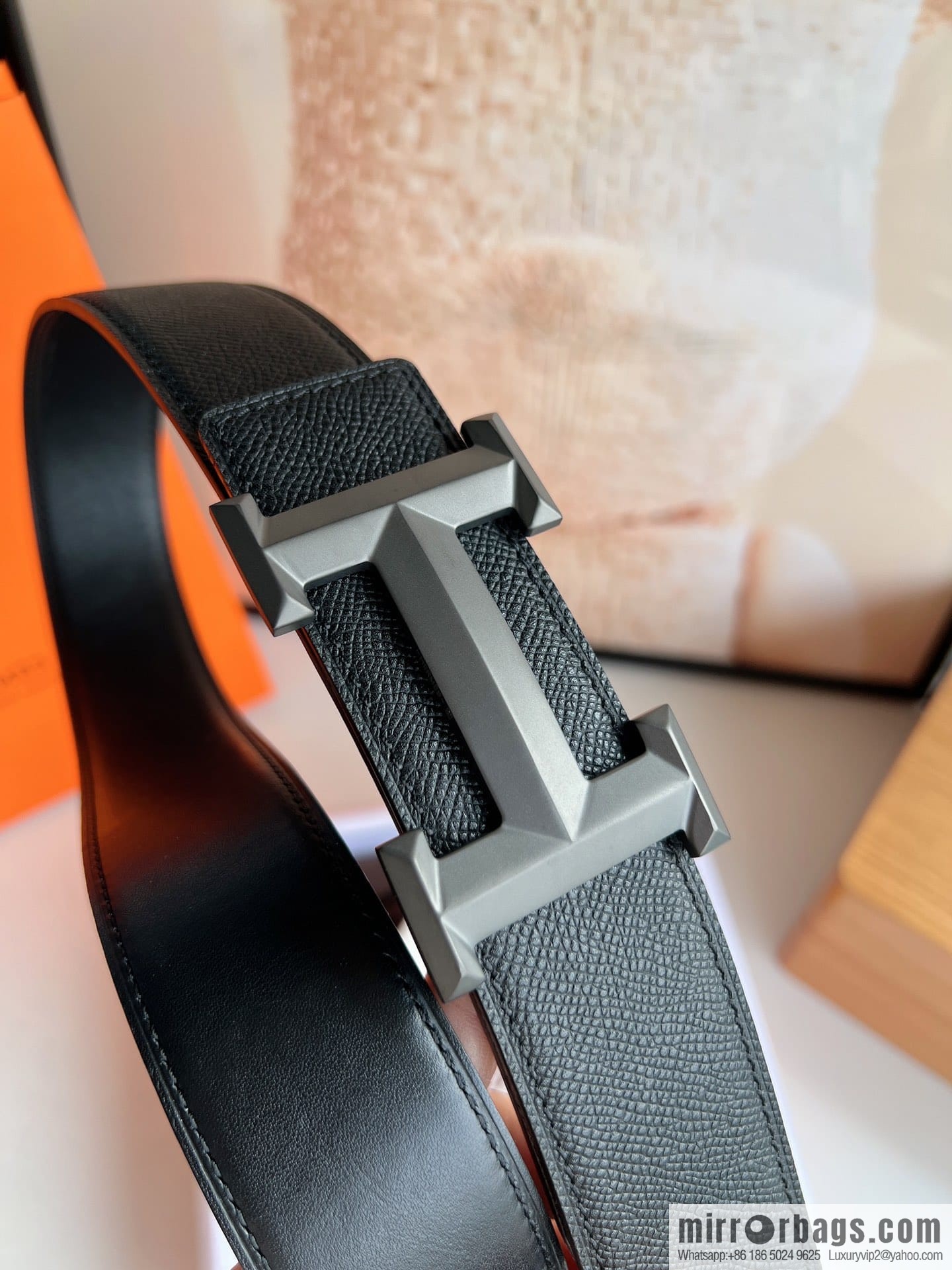 HERMES Hermès with thin H rhombus metal buckle men's 3.8cm waist belt