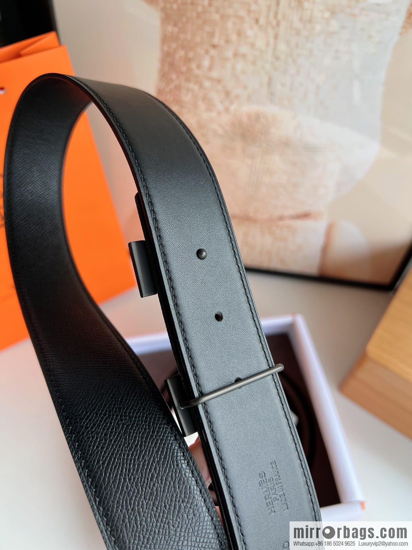 HERMES Hermès with thin H rhombus metal buckle men's 3.8cm waist belt