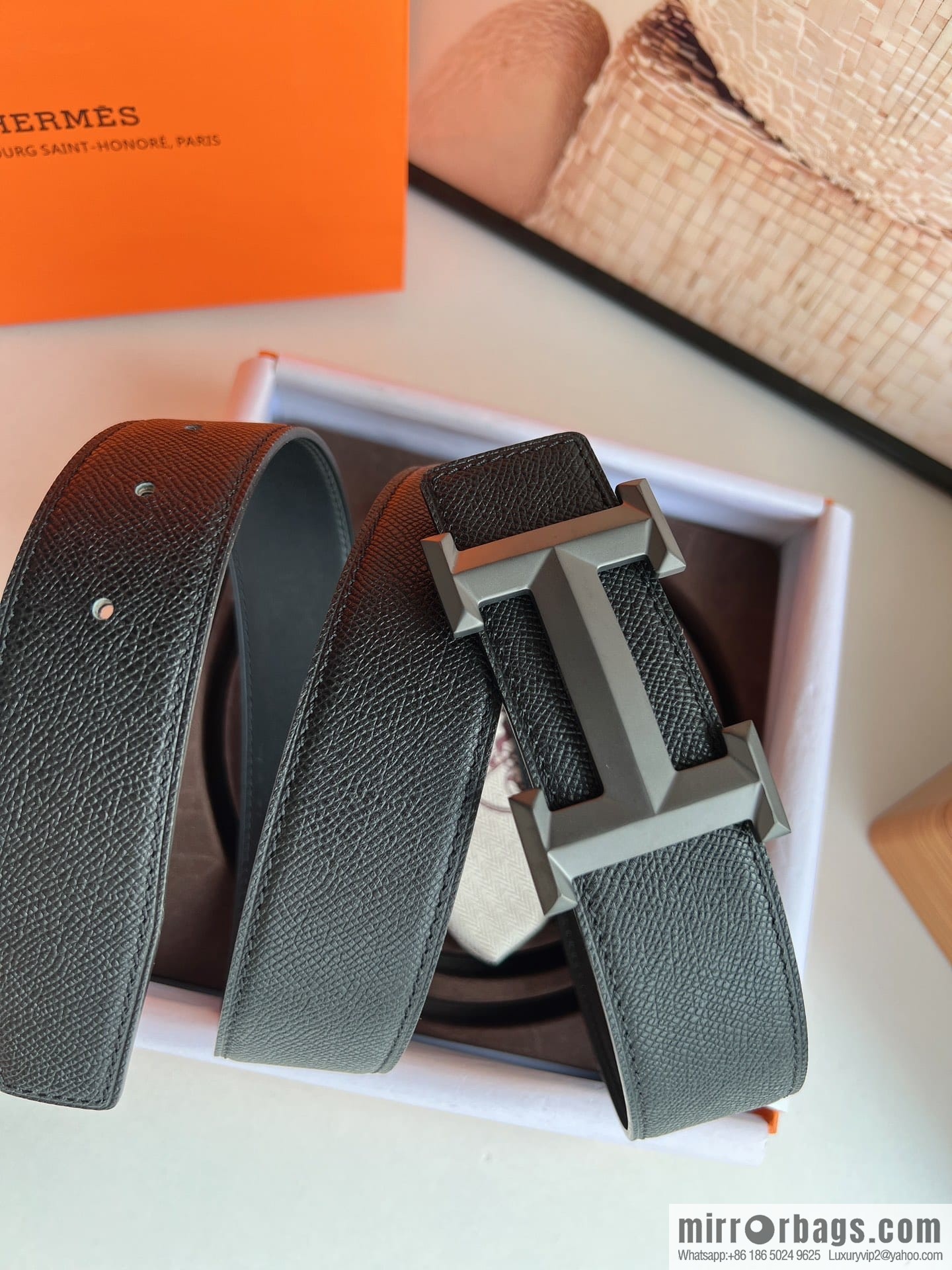 HERMES Hermès with thin H rhombus metal buckle men's 3.8cm waist belt