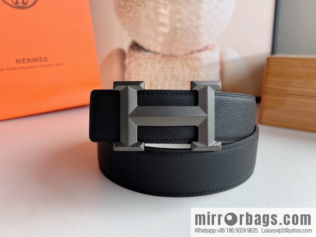 HERMES Hermès with thin H rhombus metal buckle men's 3.8cm waist belt