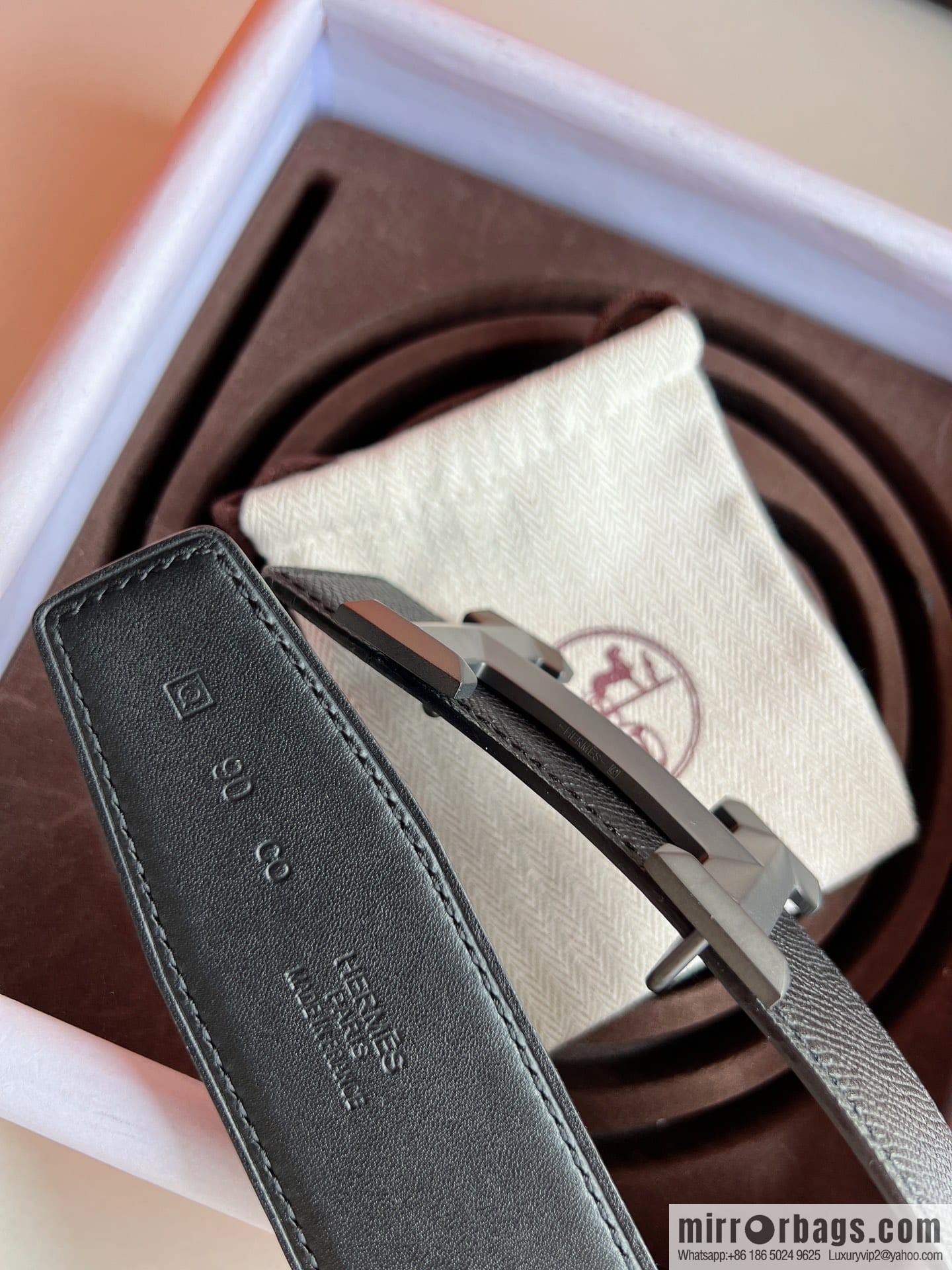 HERMES Hermès with thin H rhombus metal buckle men's 3.8cm waist belt