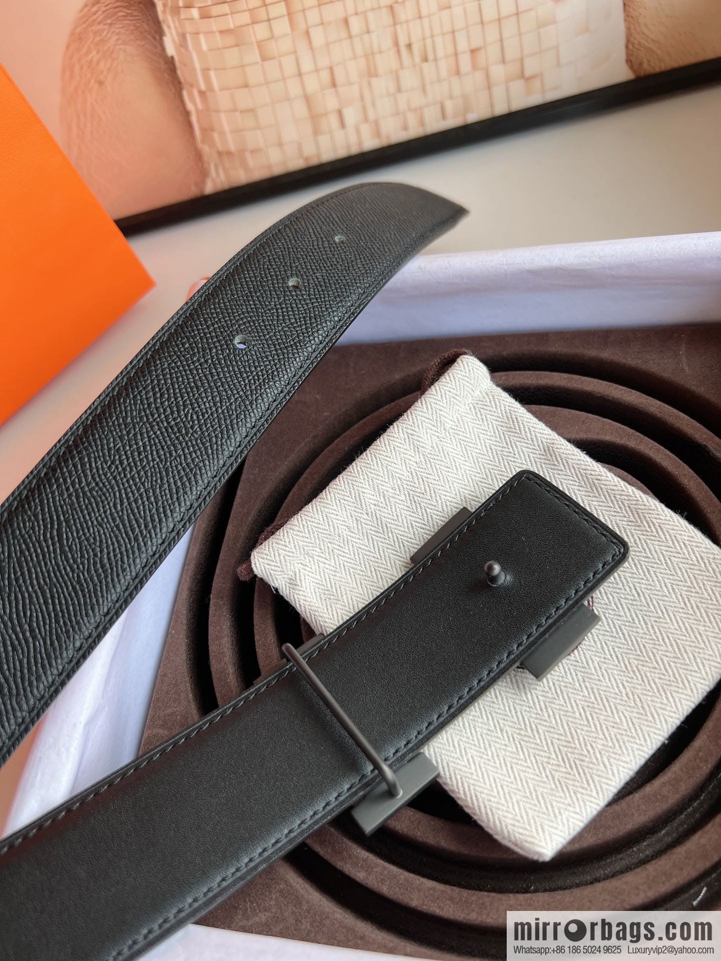 HERMES Hermès with thin H rhombus metal buckle men's 3.8cm waist belt
