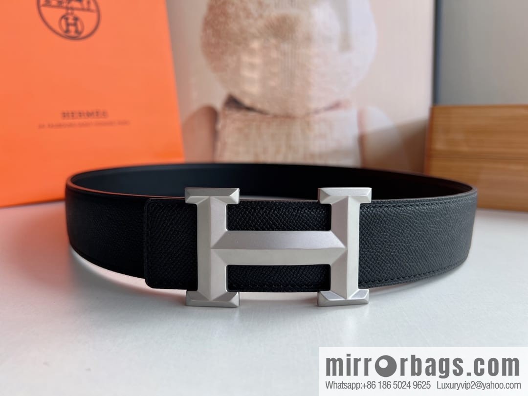 HERMES Hermès with thin H rhombus metal buckle men's 3.8cm waist belt