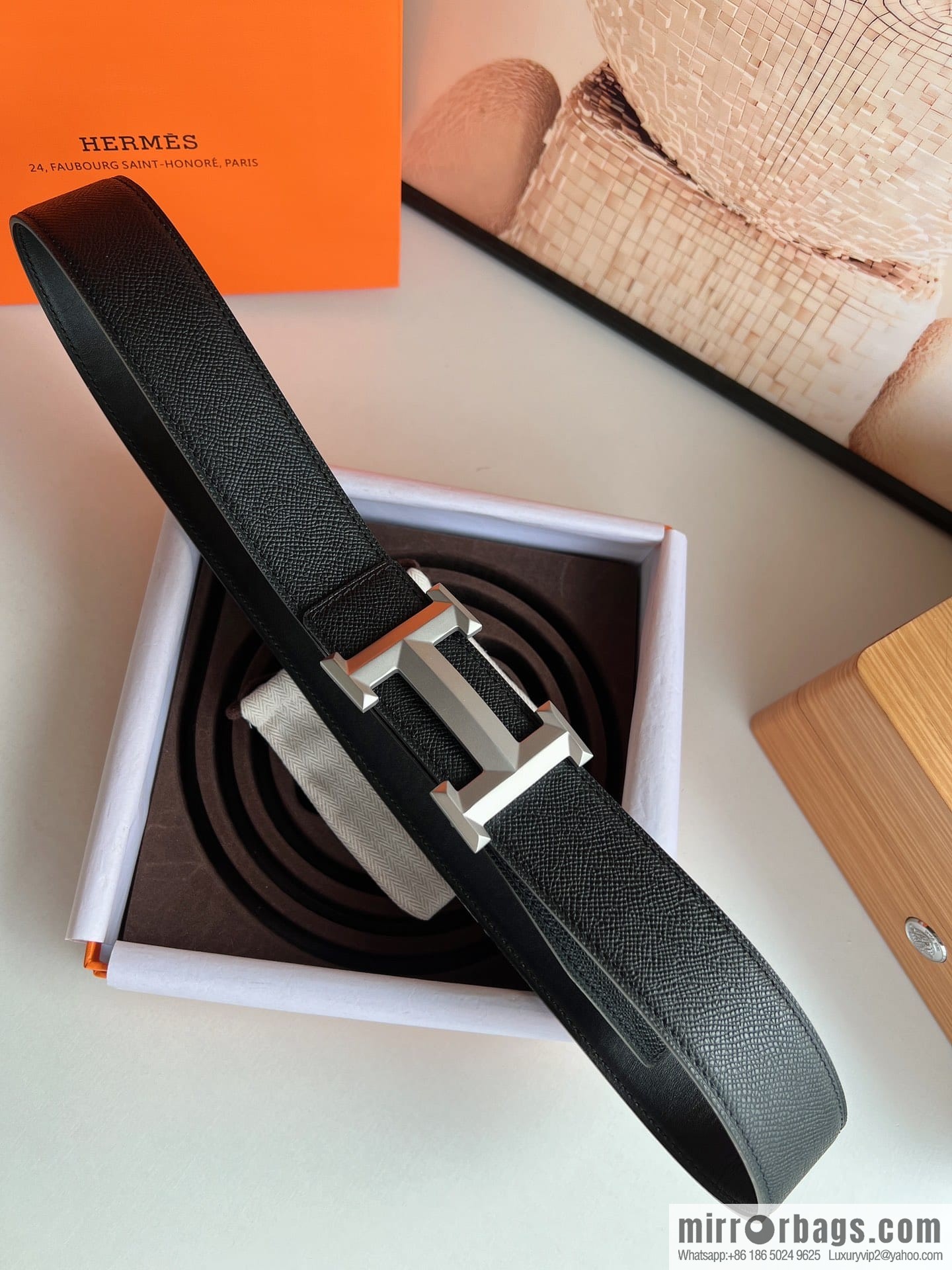 HERMES Hermès with thin H rhombus metal buckle men's 3.8cm waist belt