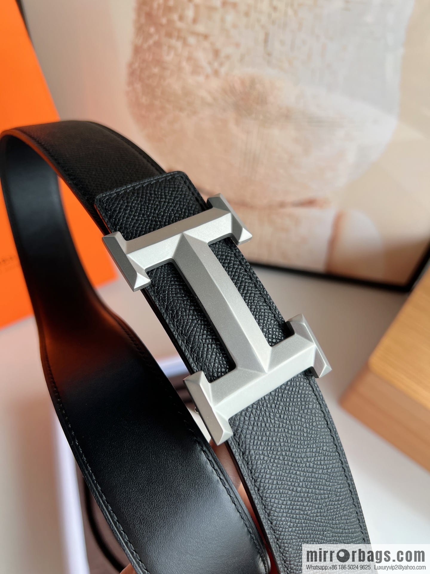 HERMES Hermès with thin H rhombus metal buckle men's 3.8cm waist belt