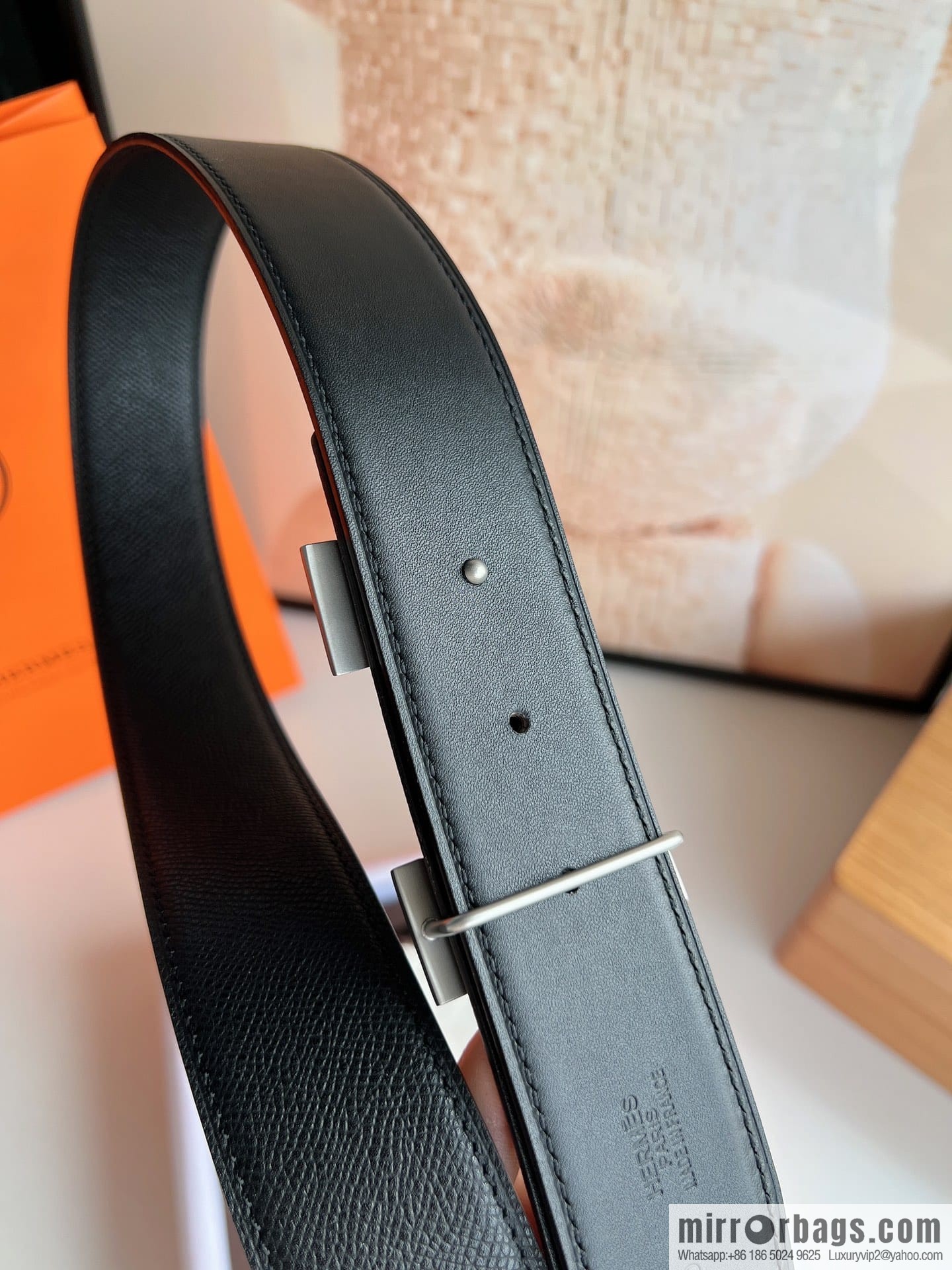 HERMES Hermès with thin H rhombus metal buckle men's 3.8cm waist belt