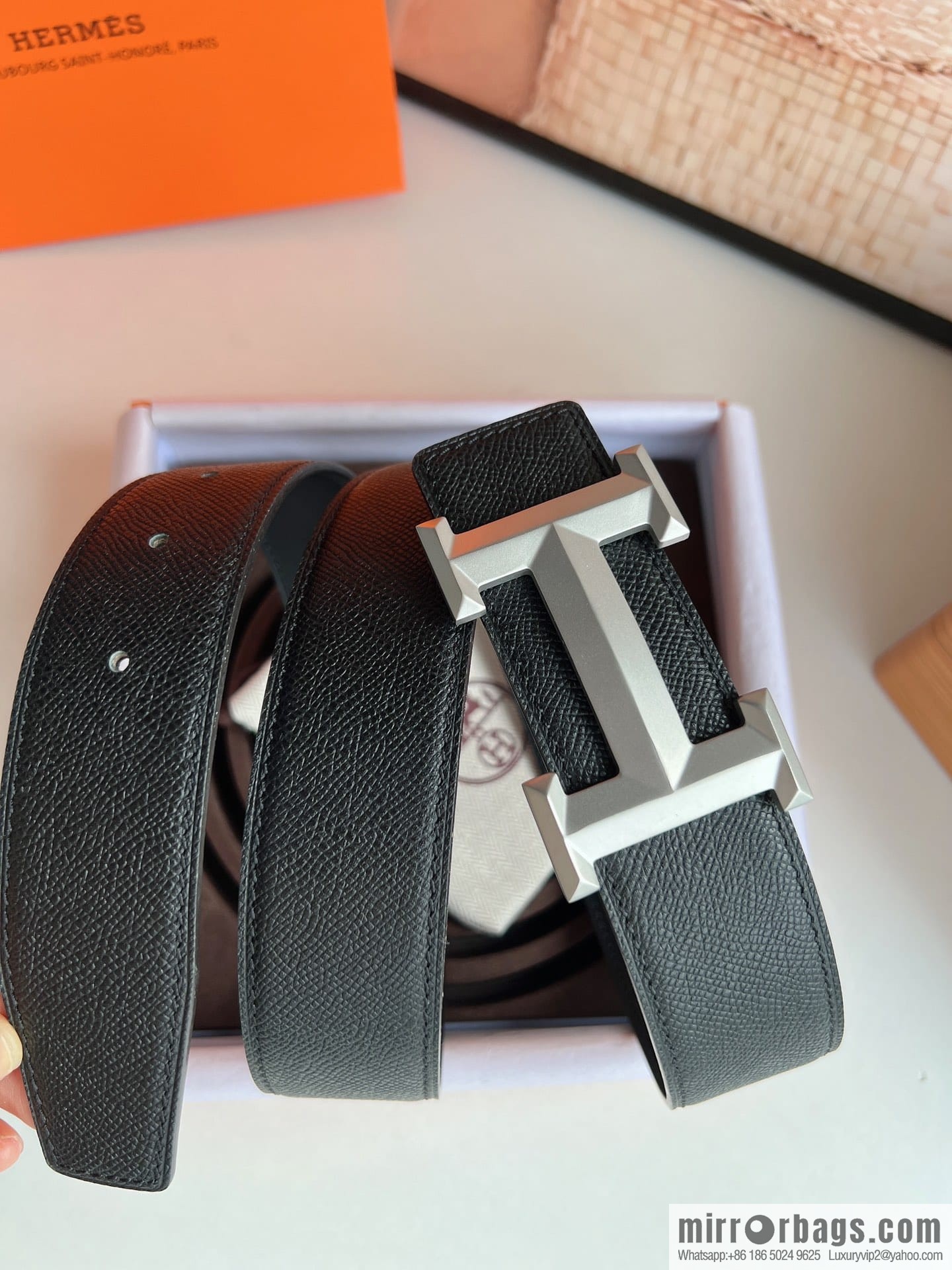 HERMES Hermès with thin H rhombus metal buckle men's 3.8cm waist belt