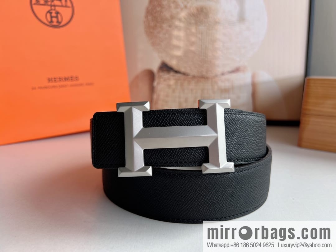 HERMES Hermès with thin H rhombus metal buckle men's 3.8cm waist belt