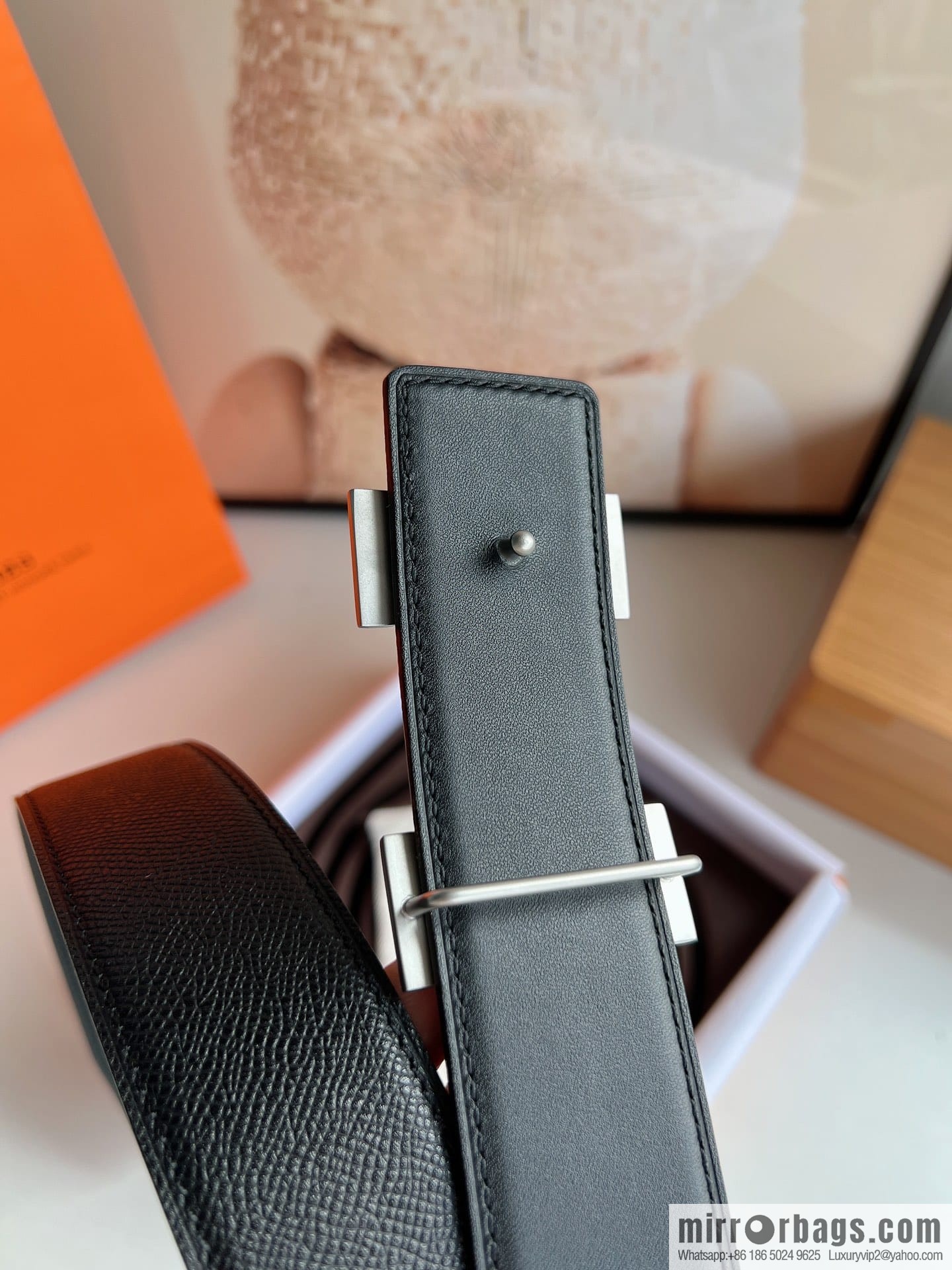 HERMES Hermès with thin H rhombus metal buckle men's 3.8cm waist belt