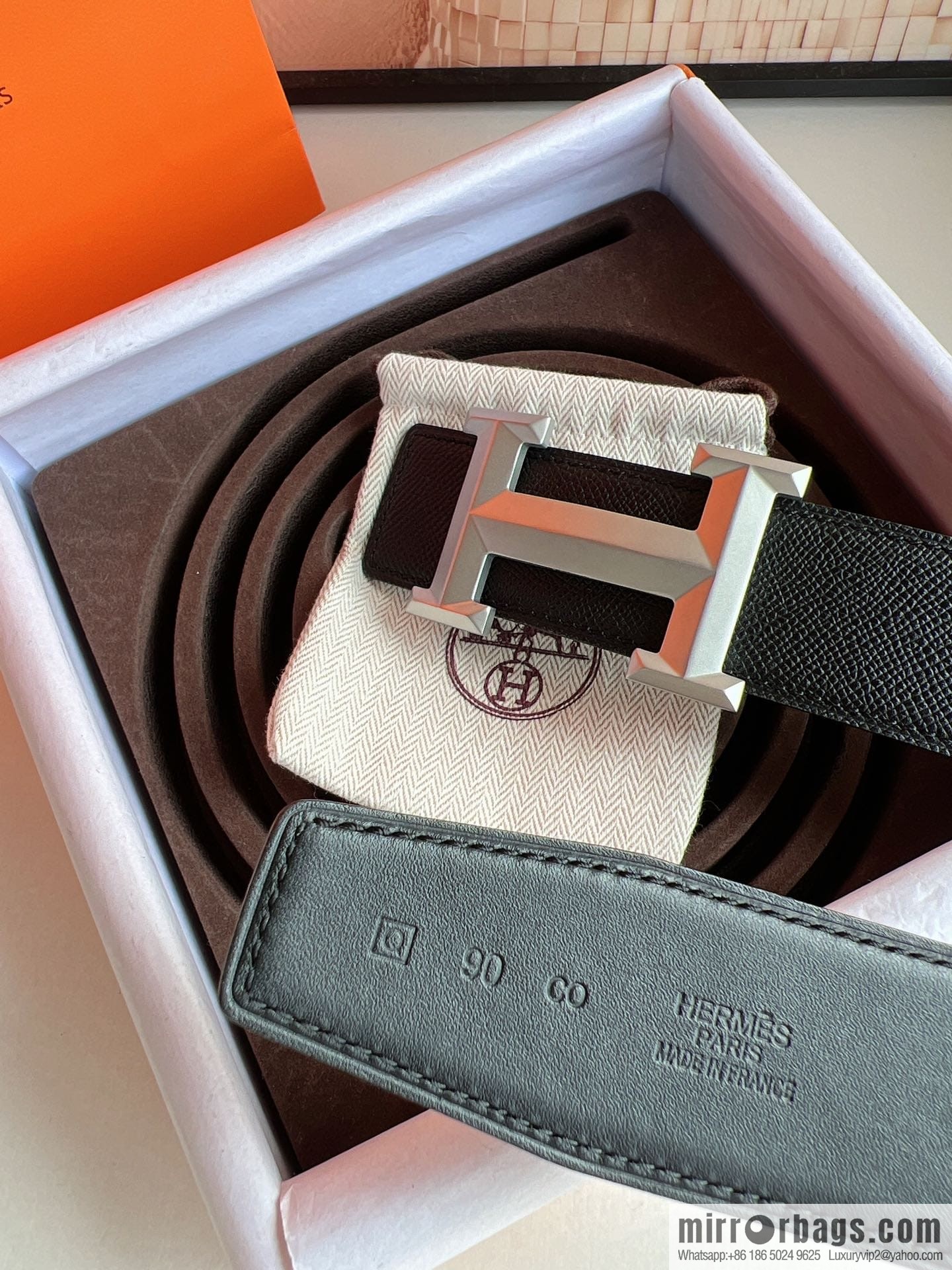 HERMES Hermès with thin H rhombus metal buckle men's 3.8cm waist belt