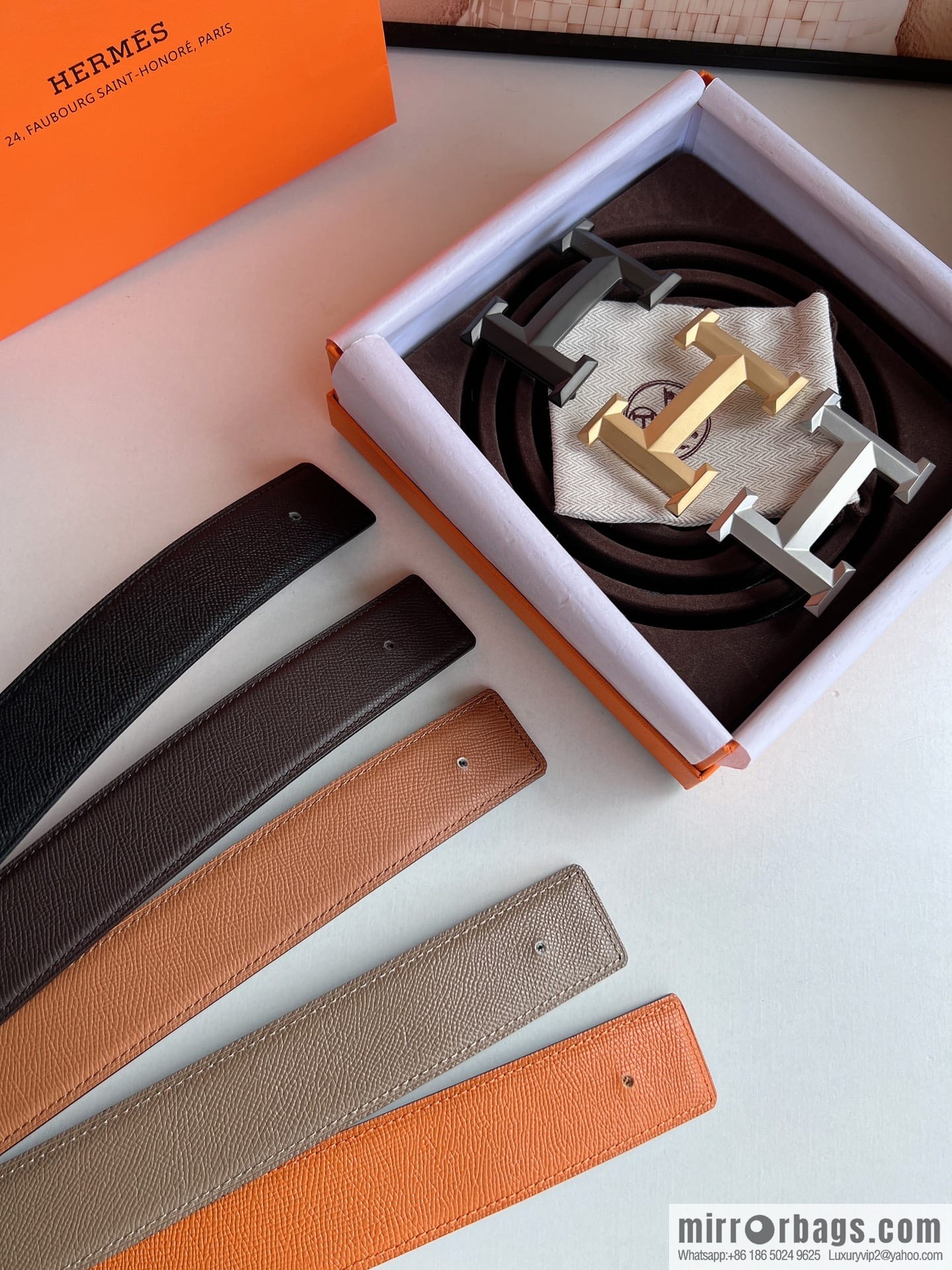 HERMES Hermès with thin H rhombus metal buckle men's 3.8cm waist belt