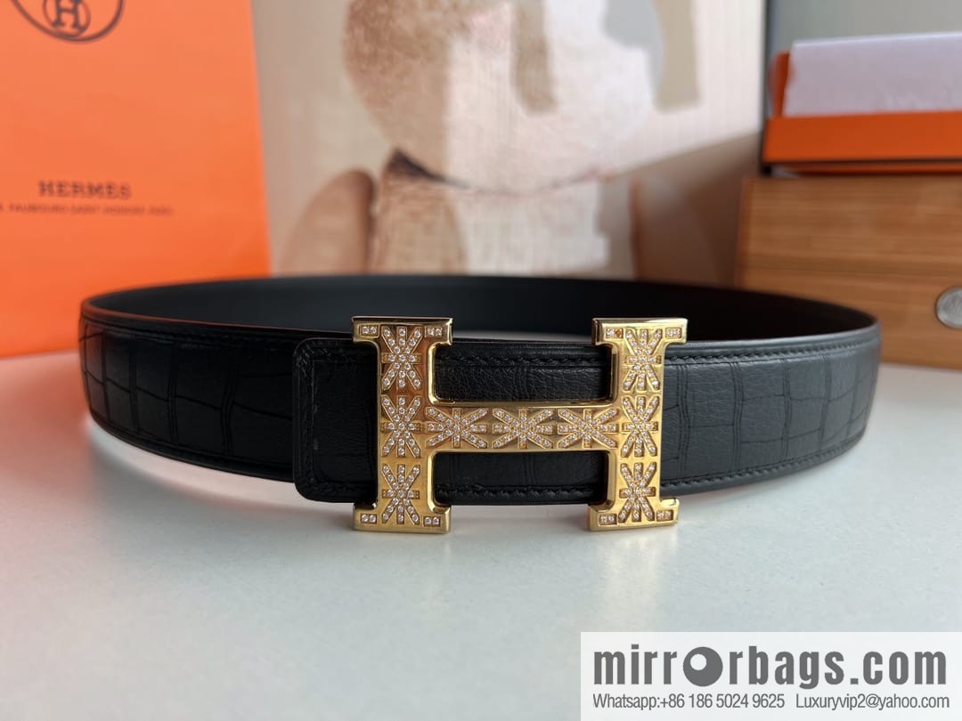 Hermes Hermès Stainless Steel H with Diamond Buckle Men's 3.8cm waist belt