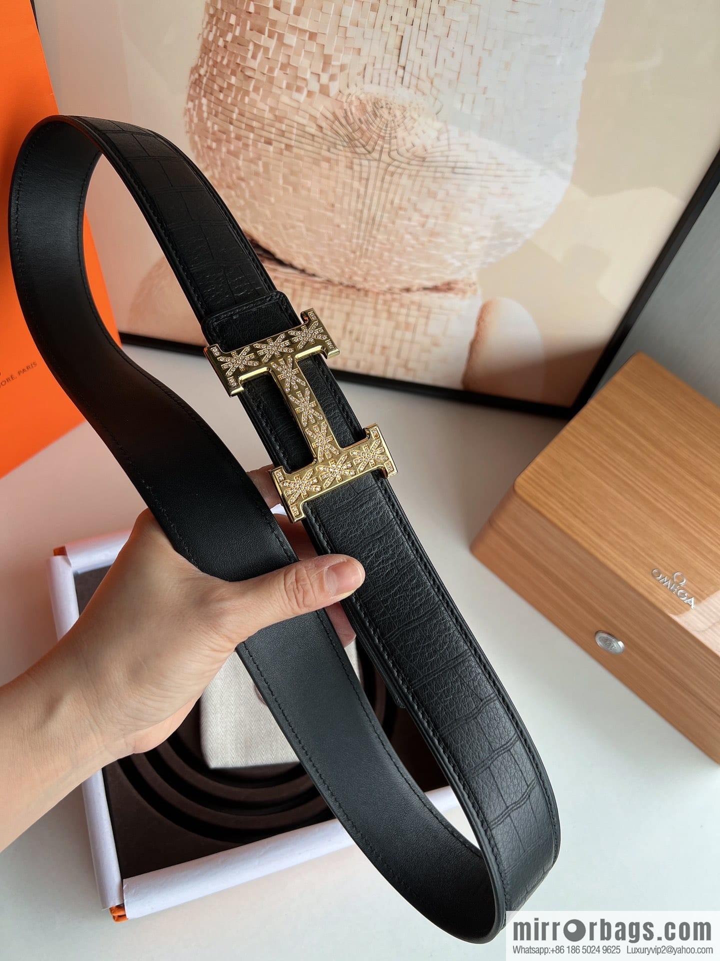 Hermes Hermès Stainless Steel H with Diamond Buckle Men's 3.8cm waist belt