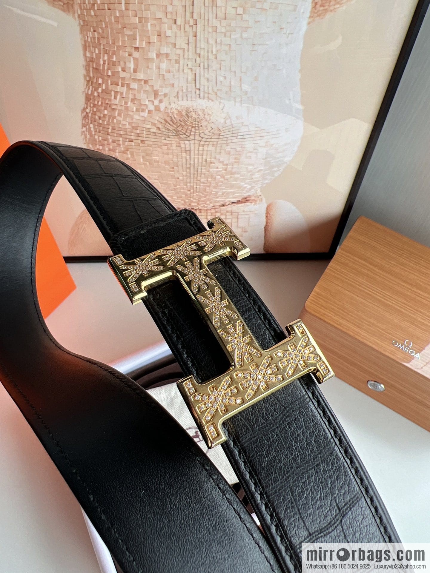 Hermes Hermès Stainless Steel H with Diamond Buckle Men's 3.8cm waist belt