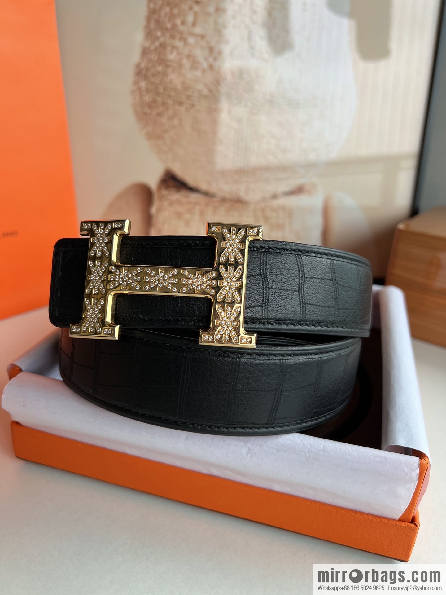 Hermes Hermès Stainless Steel H with Diamond Buckle Men's 3.8cm waist belt