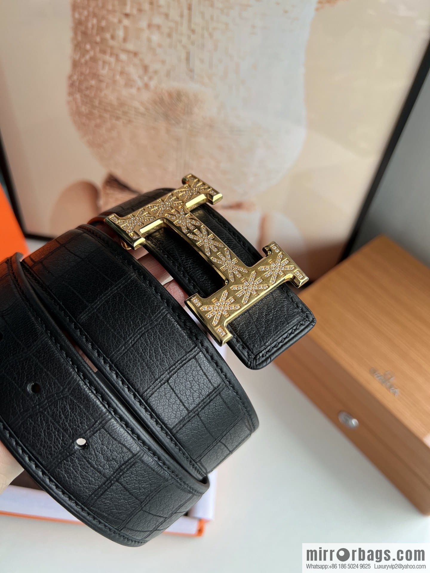 Hermes Hermès Stainless Steel H with Diamond Buckle Men's 3.8cm waist belt