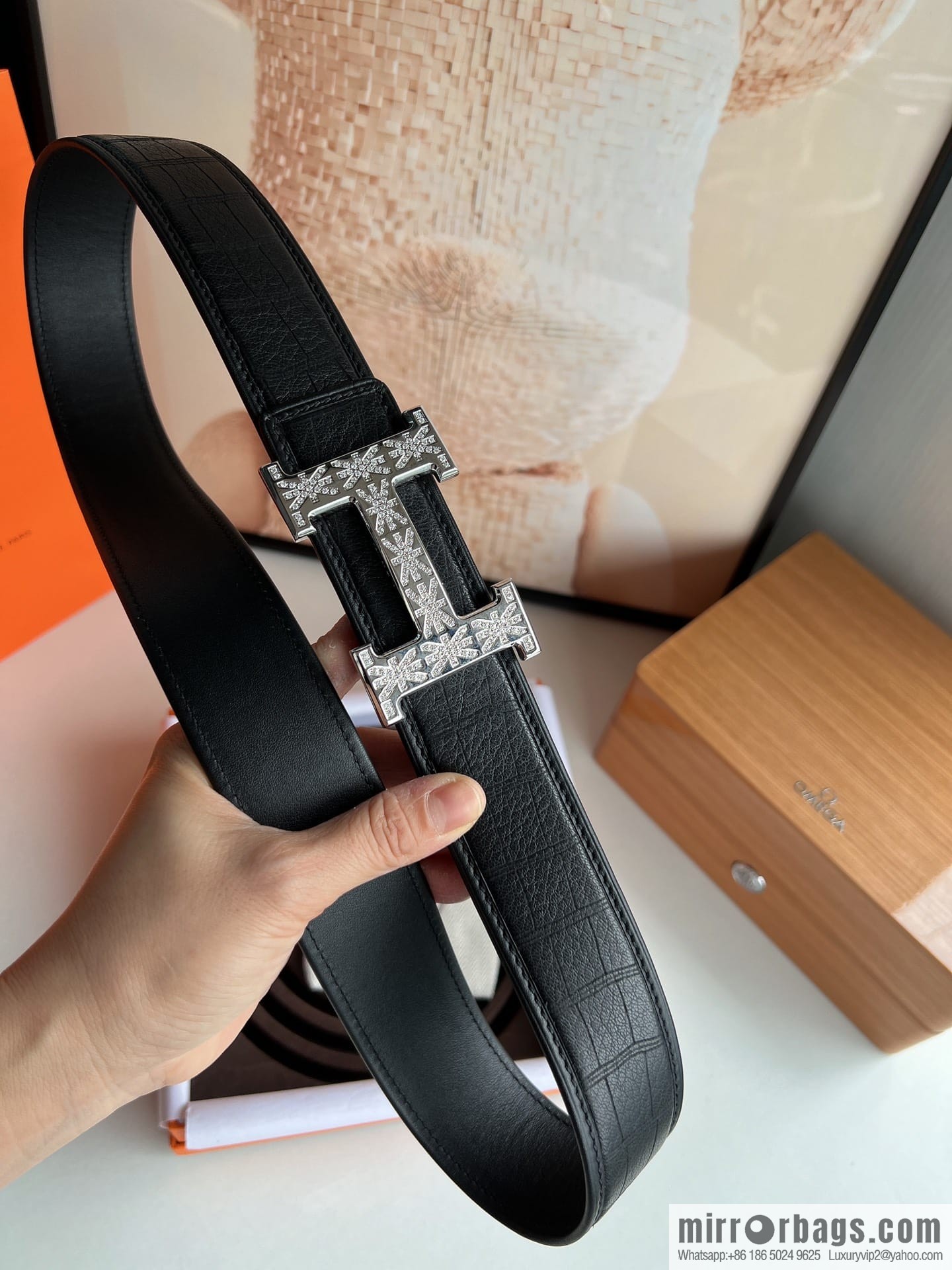 Hermes Hermès Stainless Steel H with Diamond Buckle Men's 3.8cm waist belt