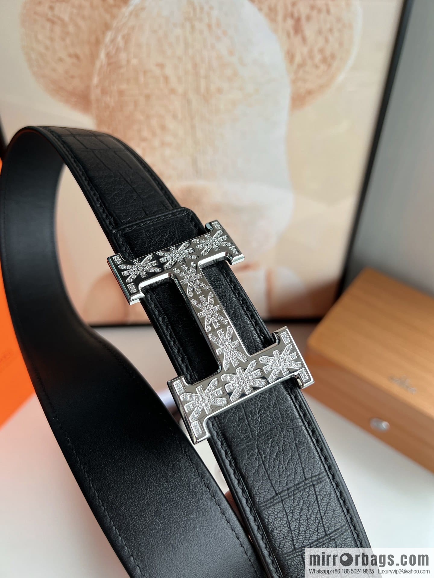 Hermes Hermès Stainless Steel H with Diamond Buckle Men's 3.8cm waist belt