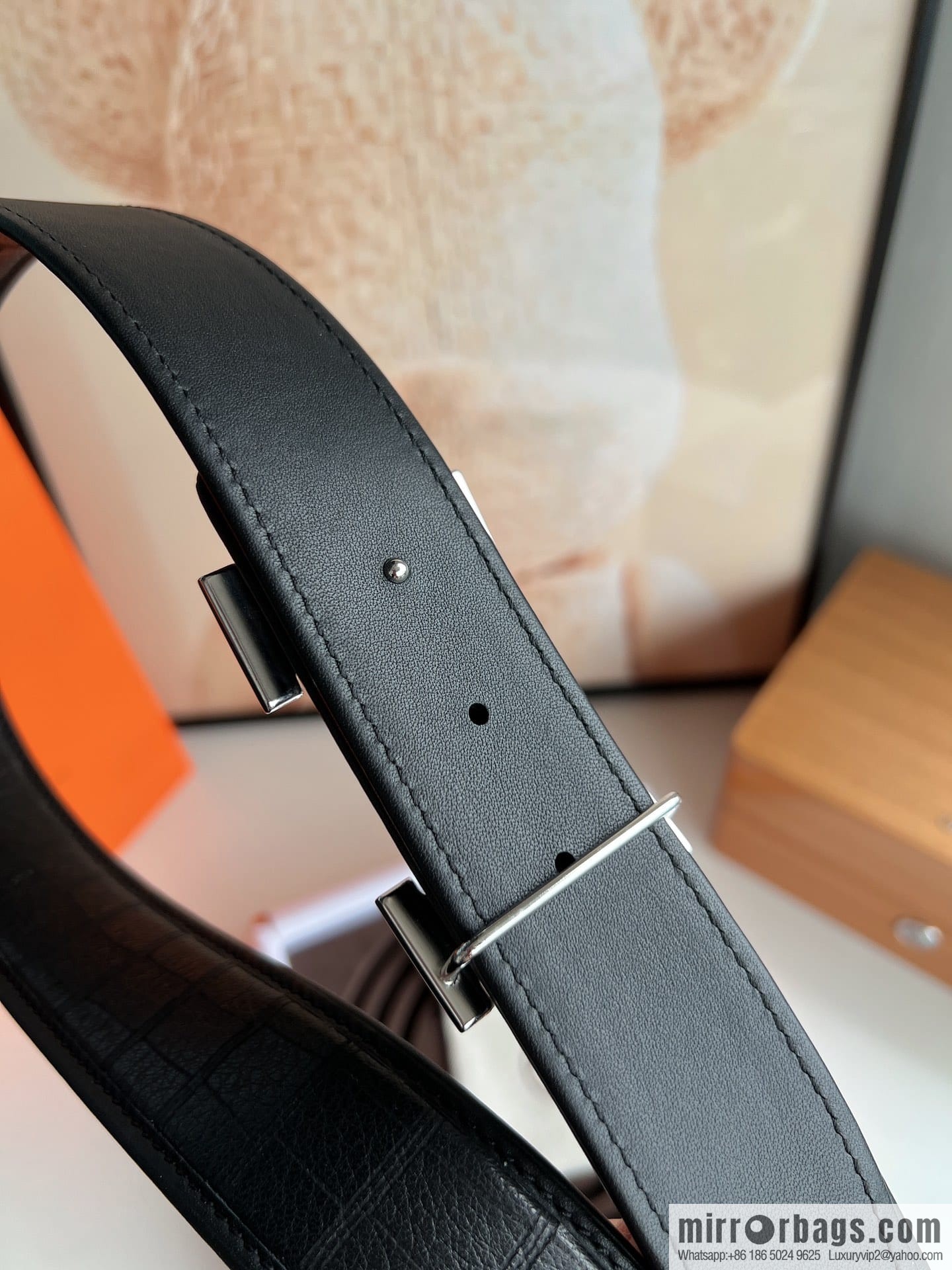 Hermes Hermès Stainless Steel H with Diamond Buckle Men's 3.8cm waist belt