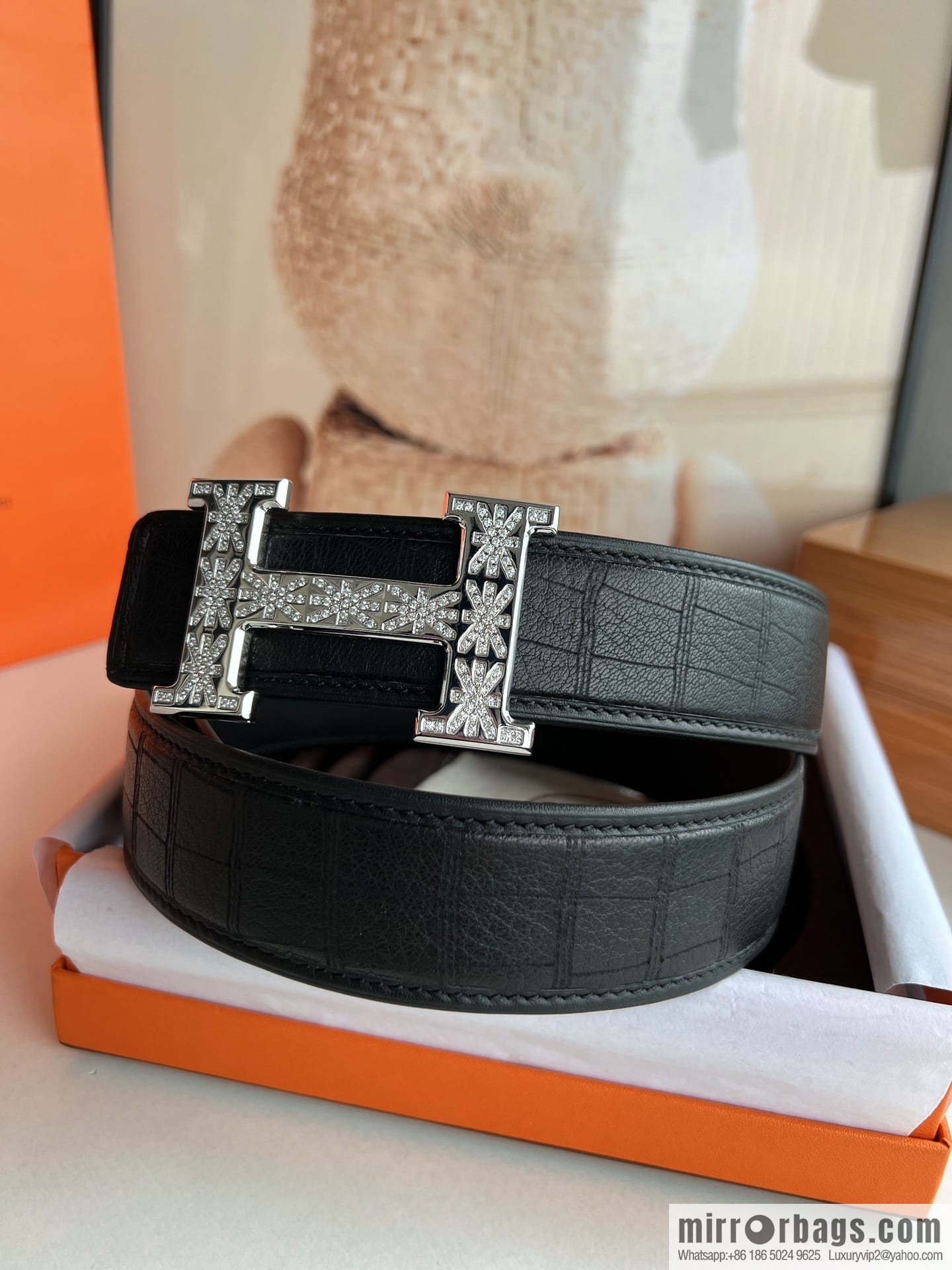 Hermes Hermès Stainless Steel H with Diamond Buckle Men's 3.8cm waist belt