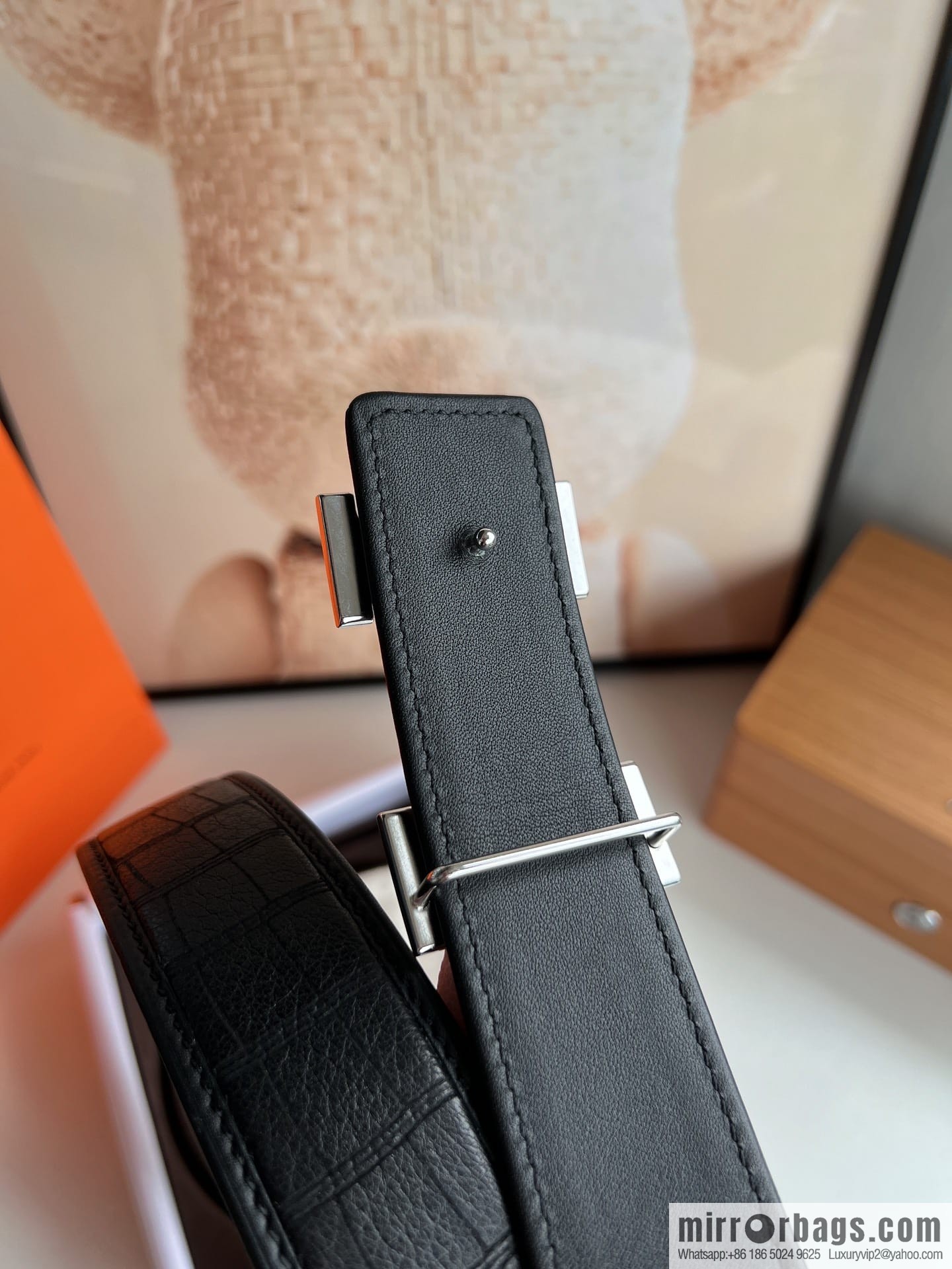 Hermes Hermès Stainless Steel H with Diamond Buckle Men's 3.8cm waist belt