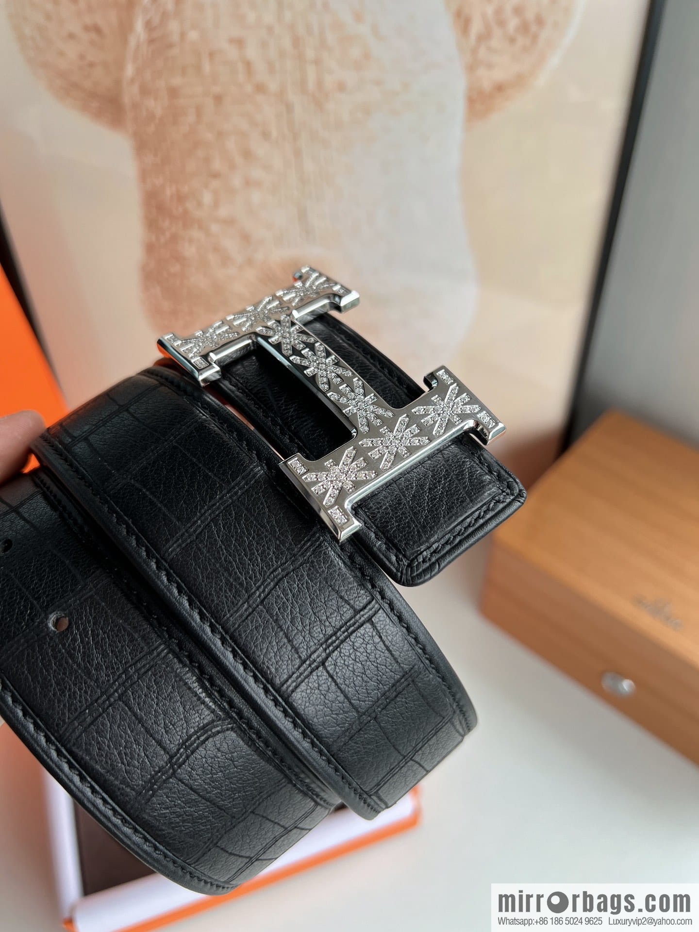 Hermes Hermès Stainless Steel H with Diamond Buckle Men's 3.8cm waist belt