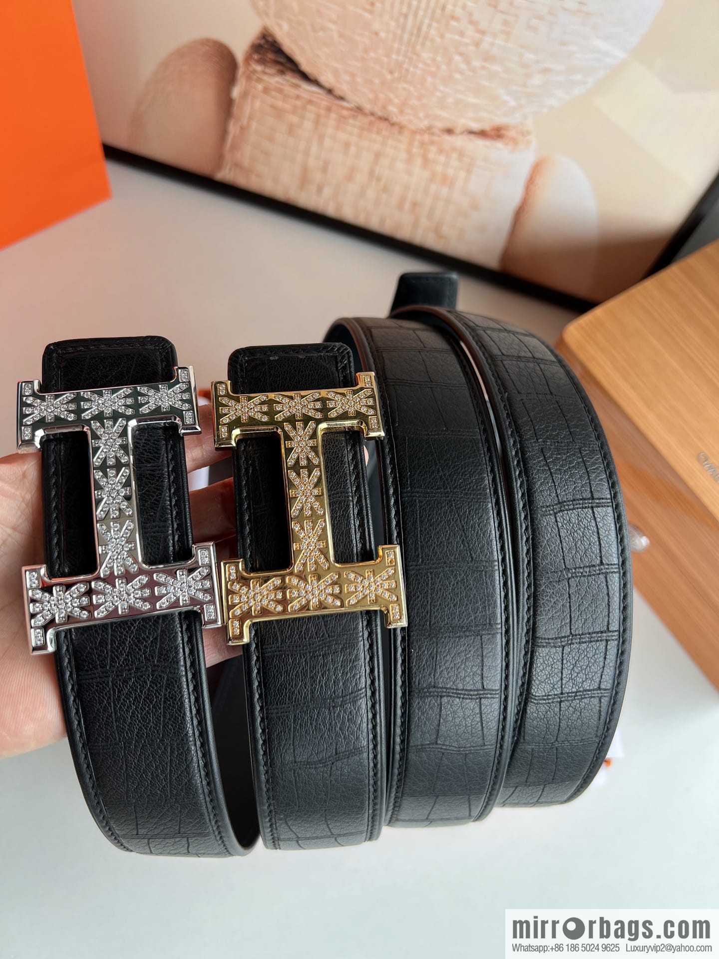 Hermes Hermès Stainless Steel H with Diamond Buckle Men's 3.8cm waist belt