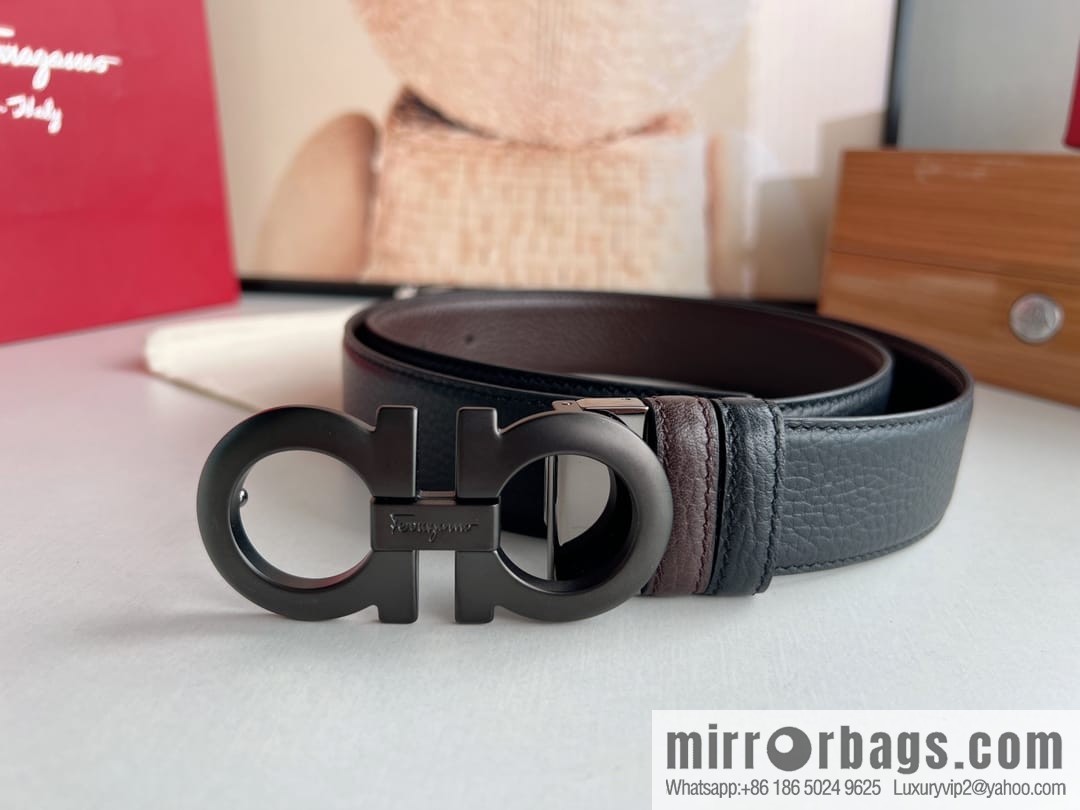 Ferragamo, exquisite figure 8 metal clasp men's 3.5cm waist belt