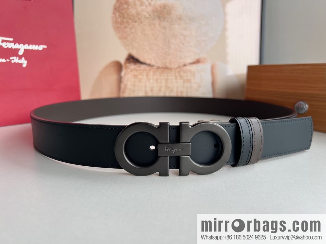 Ferragamo, exquisite figure 8 metal clasp men's 3.5cm waist belt