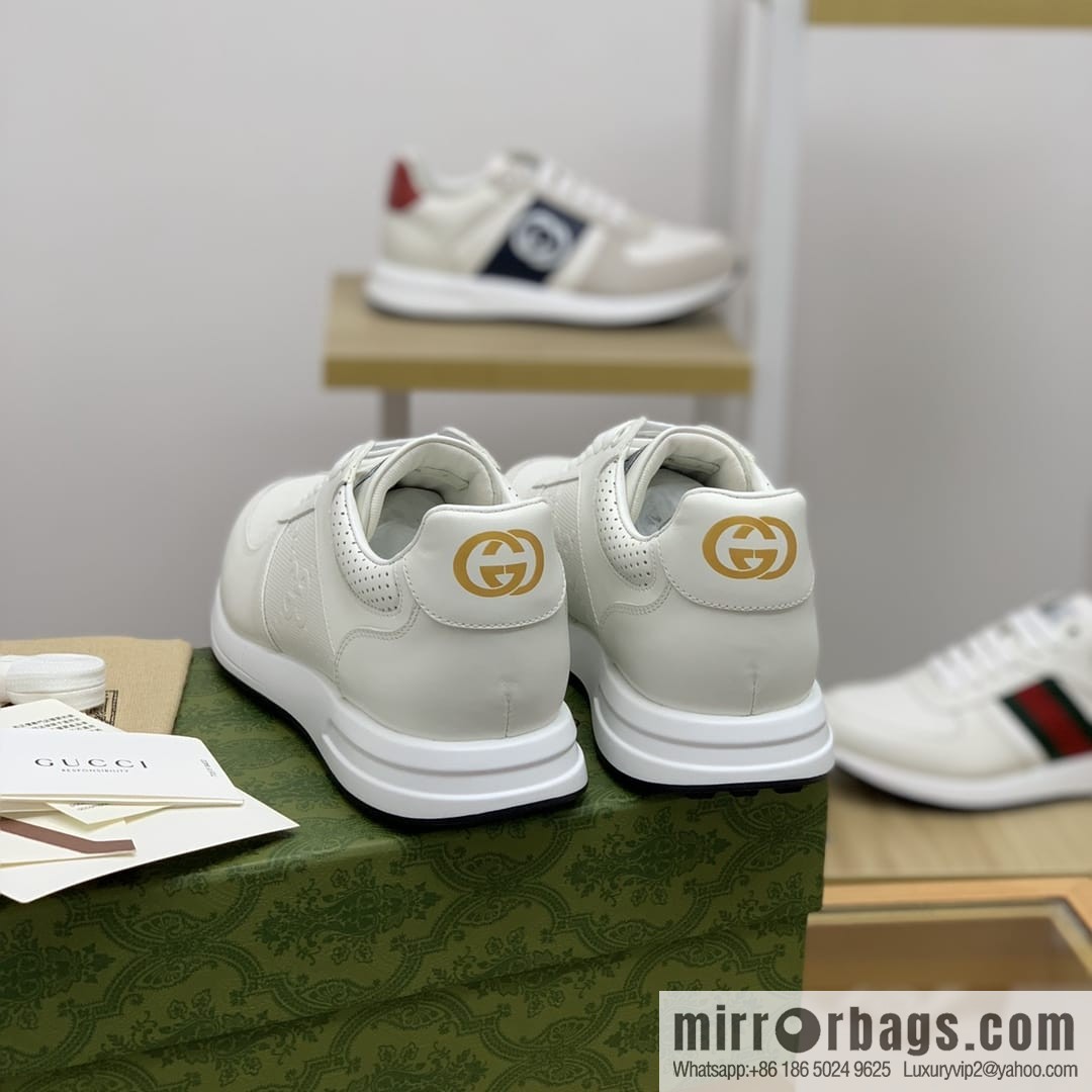 Gucci Gucci uses white leather letter embossed men's sports running shoes