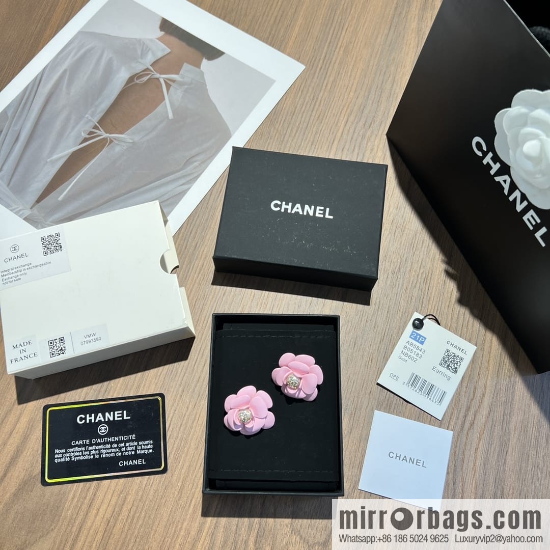 New ☑️ CHANEL Chanel c1 double c pink camellia stud earrings