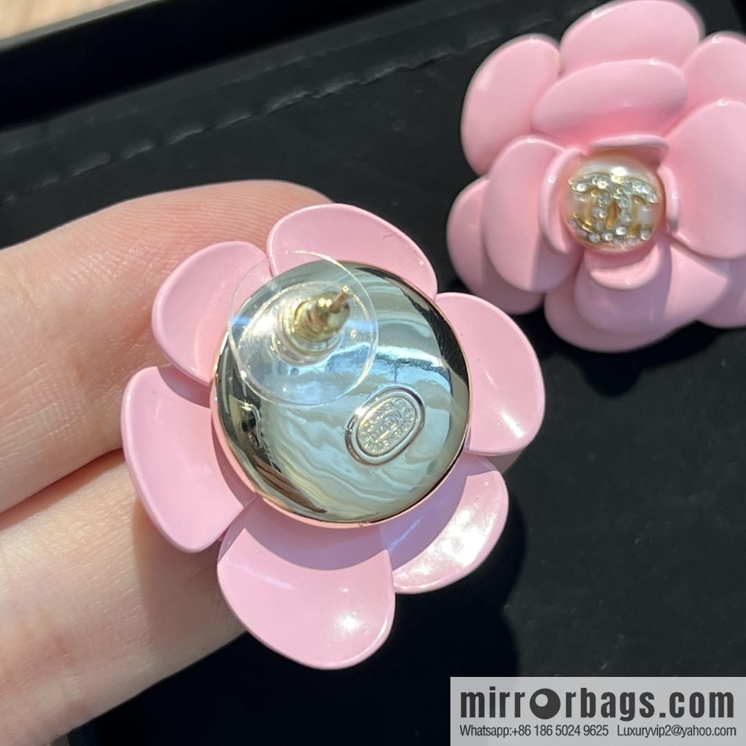 New ☑️ CHANEL Chanel c1 double c pink camellia stud earrings