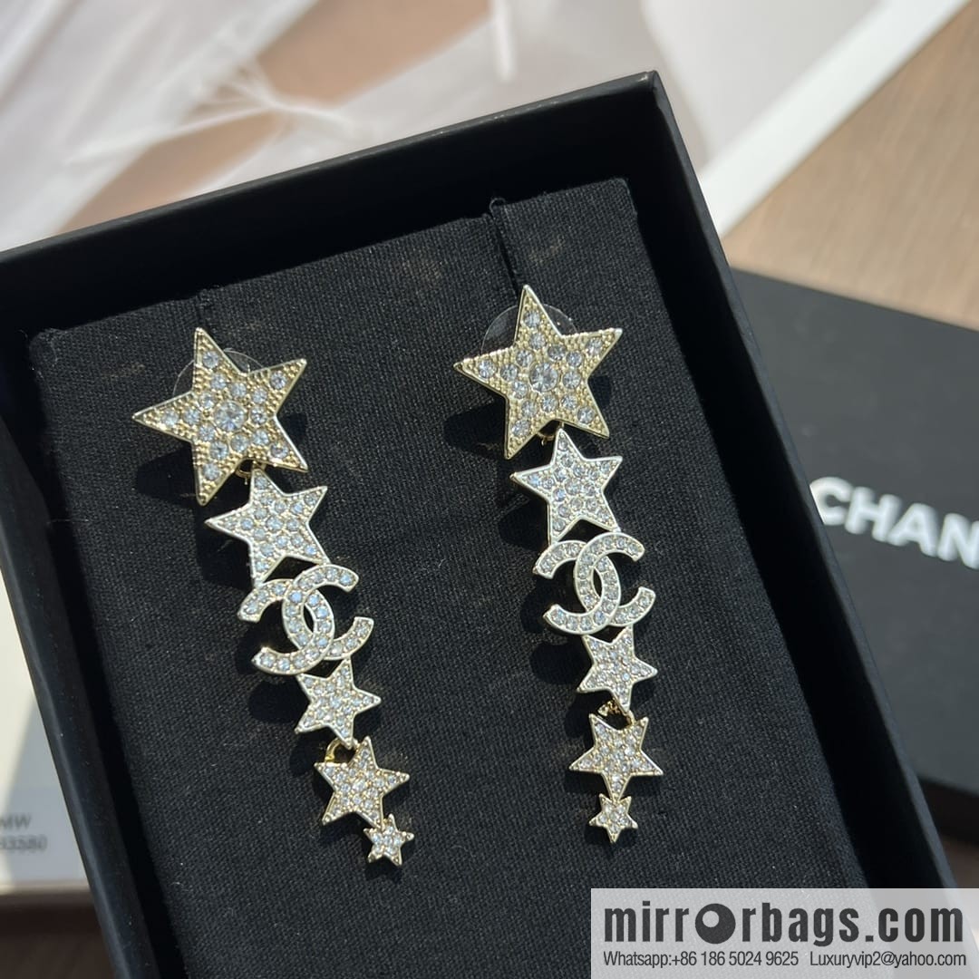 New ☑️ CHANEL Chanel double c gold pentagram ⭐ stars, stud earrings