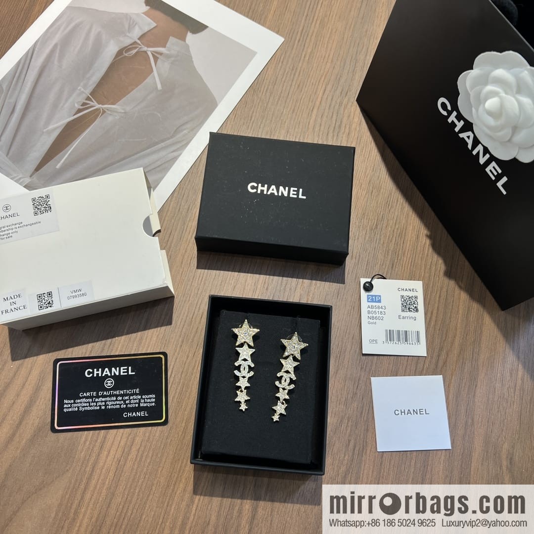 New ☑️ CHANEL Chanel double c gold pentagram ⭐ stars, stud earrings
