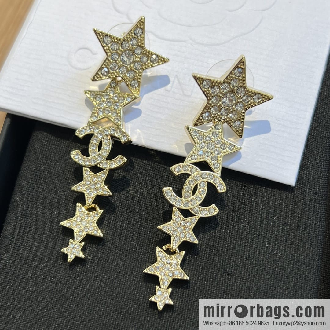 New ☑️ CHANEL Chanel double c gold pentagram ⭐ stars, stud earrings