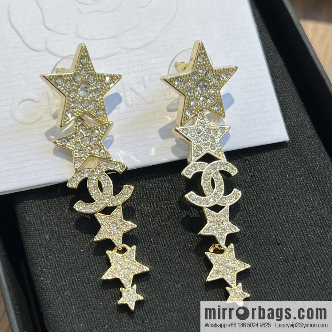 New ☑️ CHANEL Chanel double c gold pentagram ⭐ stars, stud earrings