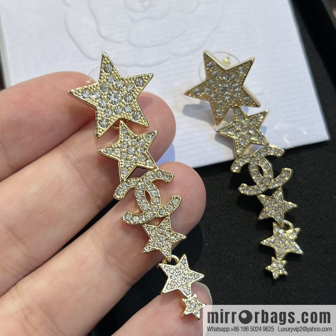 New ☑️ CHANEL Chanel double c gold pentagram ⭐ stars, stud earrings