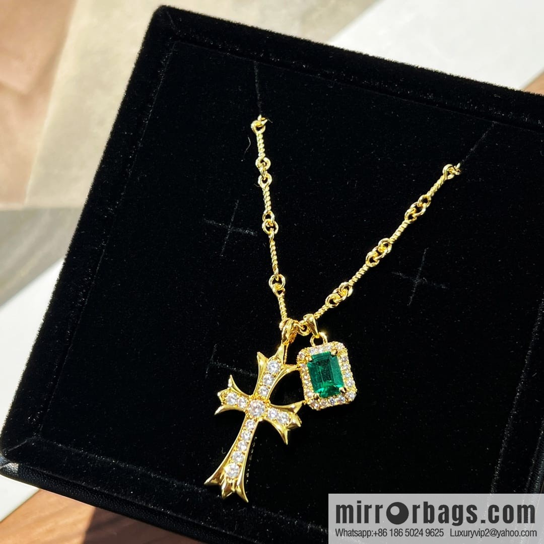 Classic hit, Croxin gold cross emerald necklace
