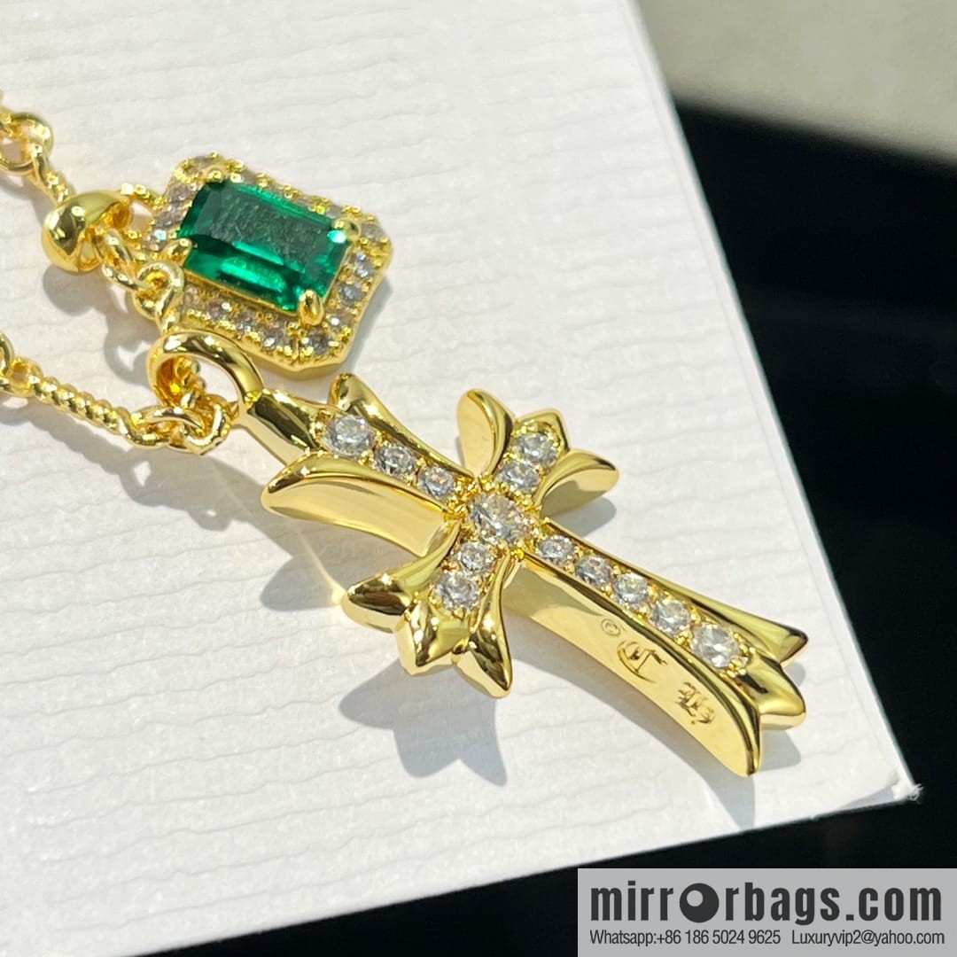 Classic hit, Croxin gold cross emerald necklace