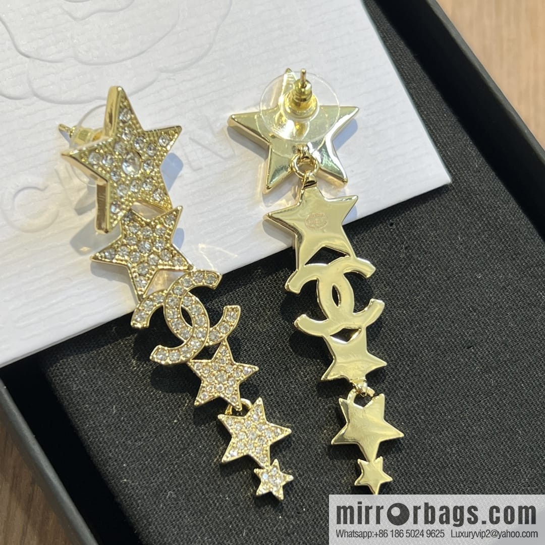 New ☑️ CHANEL Chanel double c gold pentagram ⭐ stars, stud earrings