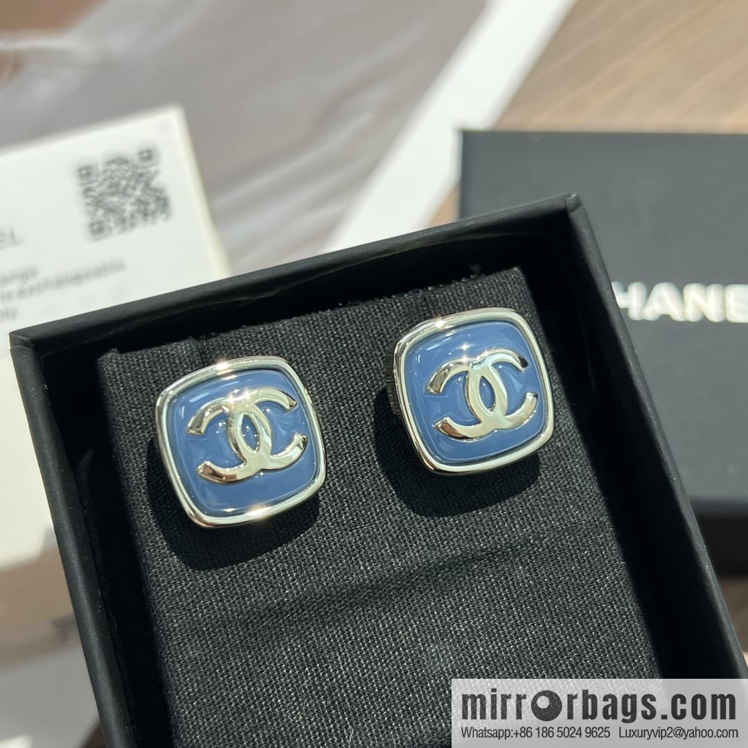 New ☑️ CHANEL Chanel c1 double c blue square stud earrings