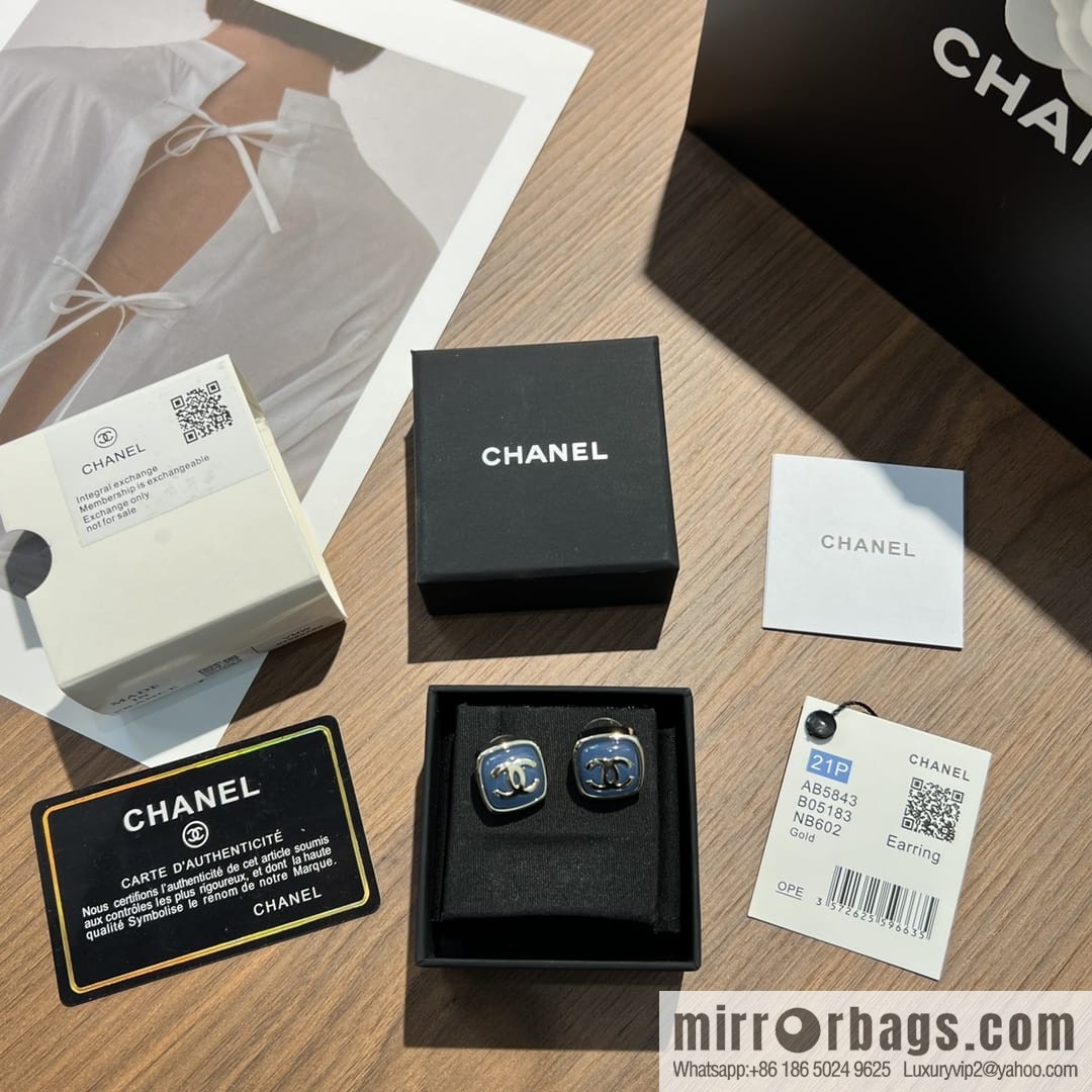 New ☑️ CHANEL Chanel c1 double c blue square stud earrings