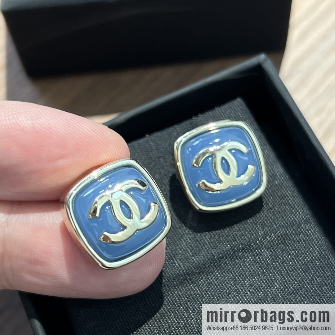New ☑️ CHANEL Chanel c1 double c blue square stud earrings