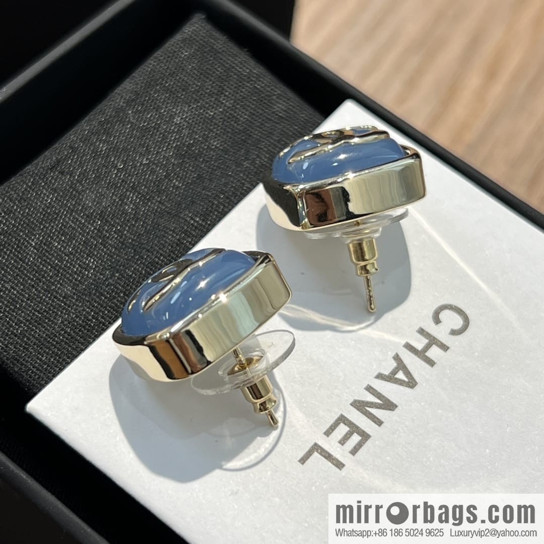 New ☑️ CHANEL Chanel c1 double c blue square stud earrings