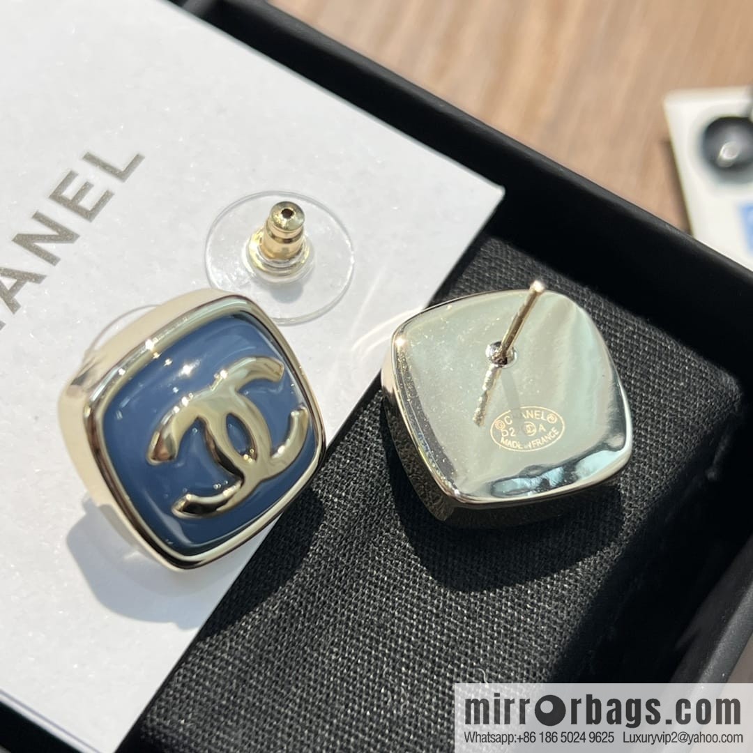 New ☑️ CHANEL Chanel c1 double c blue square stud earrings