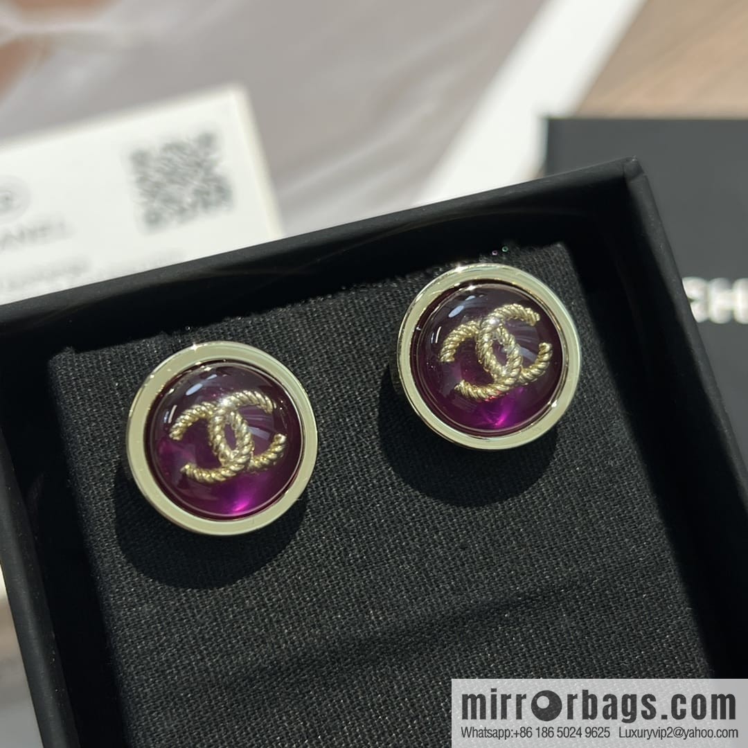 New ☑️ CHANEL Chanel c1 double c round purple stud earrings