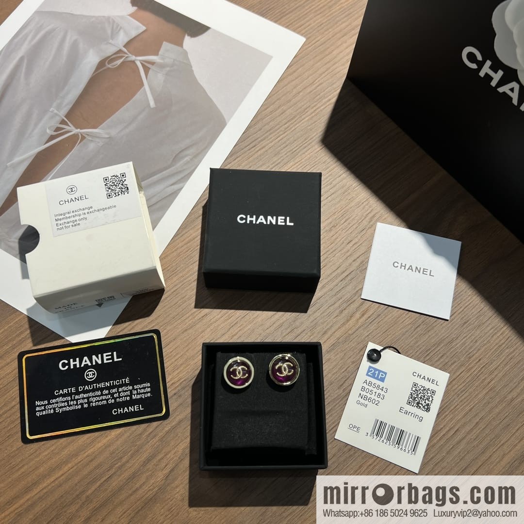 New ☑️ CHANEL Chanel c1 double c round purple stud earrings