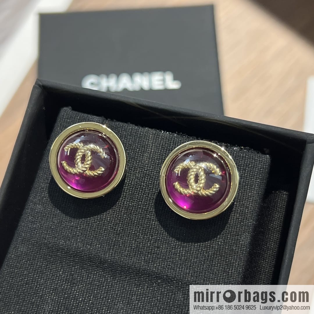 New ☑️ CHANEL Chanel c1 double c round purple stud earrings